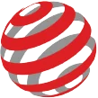 Abstract red-and-gray emblem