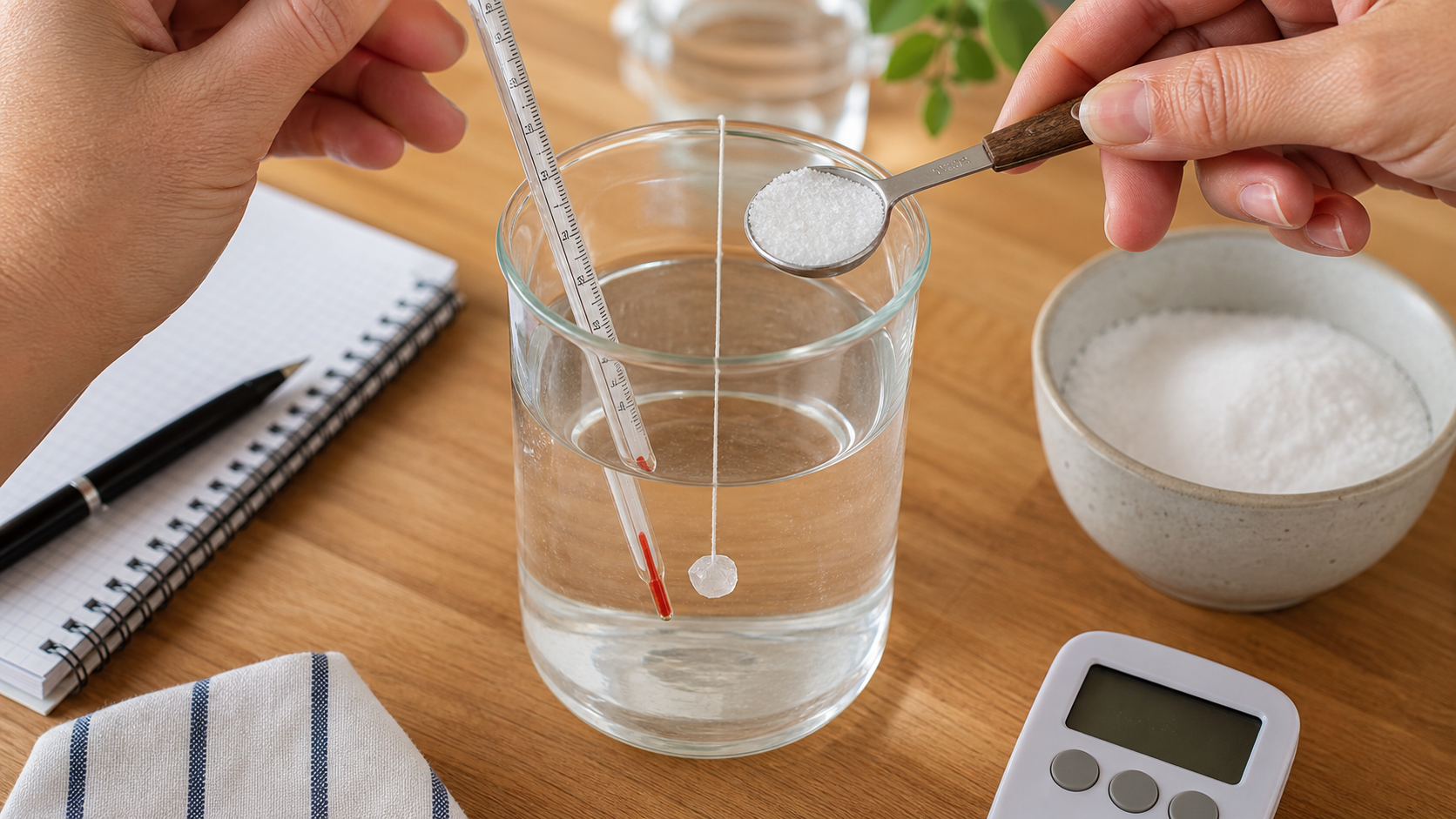 Measuring water temperature and saturation for crystal growing