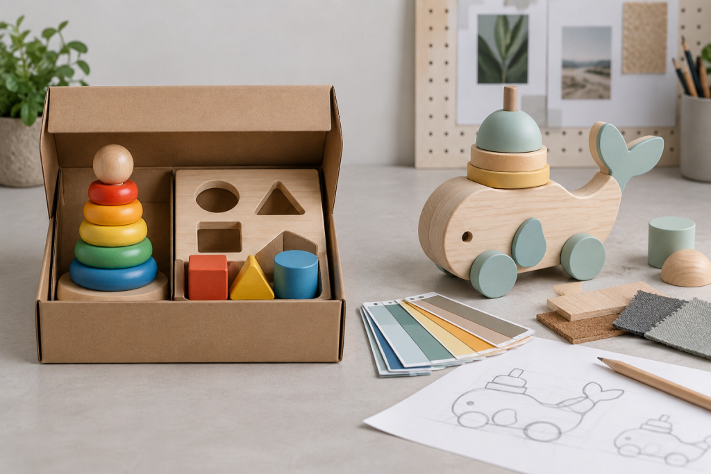 Ready-made educational toy compared with a custom toy prototype and design samples