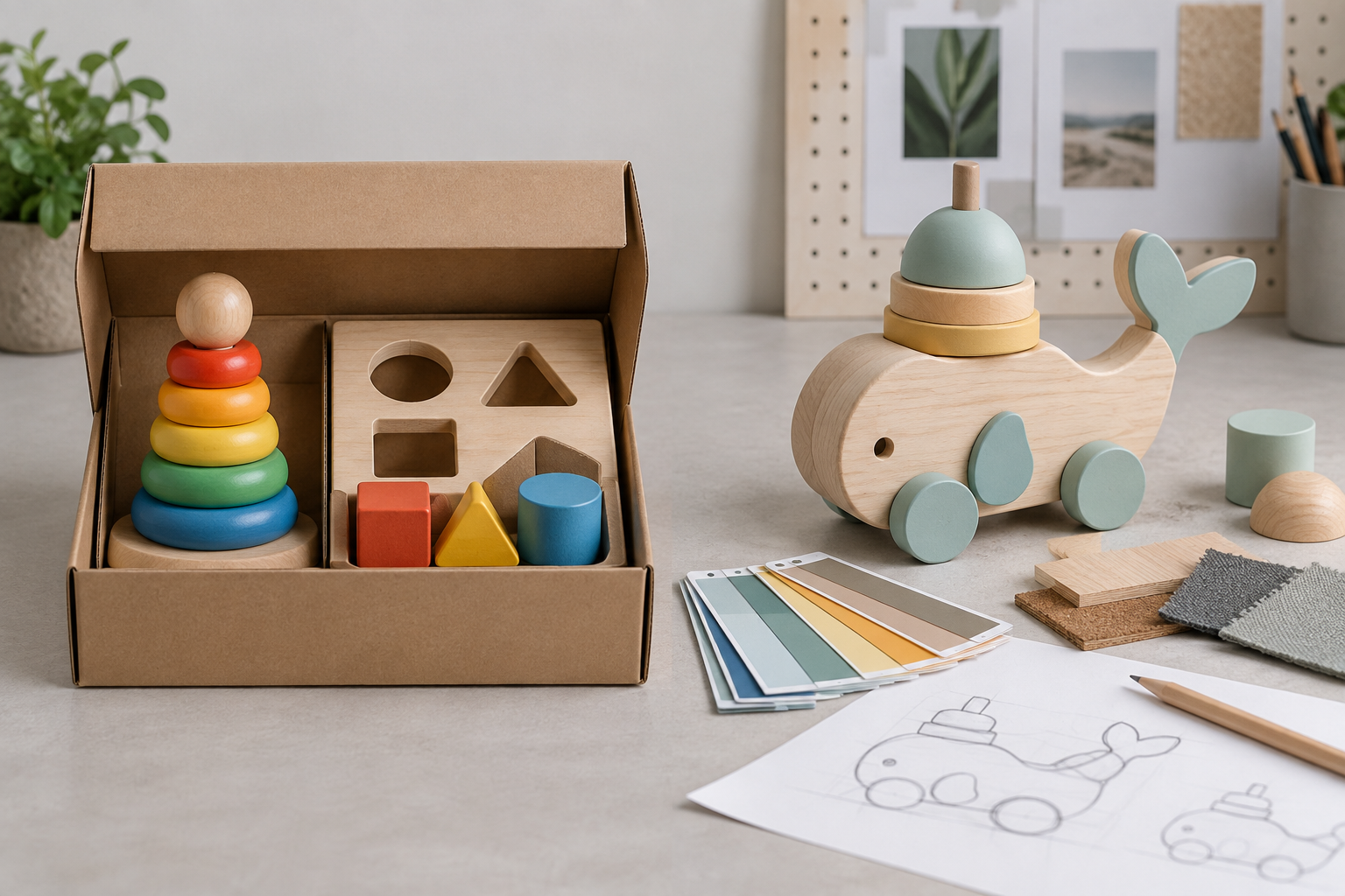 Ready-made educational toy compared with a custom toy prototype and design samples