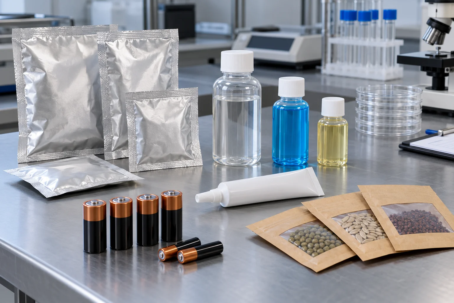 Science kit consumables including sealed liquid bottles powder sachets and batteries