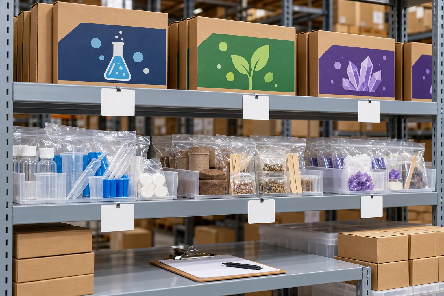 Science kit inventory organized by component expiry date