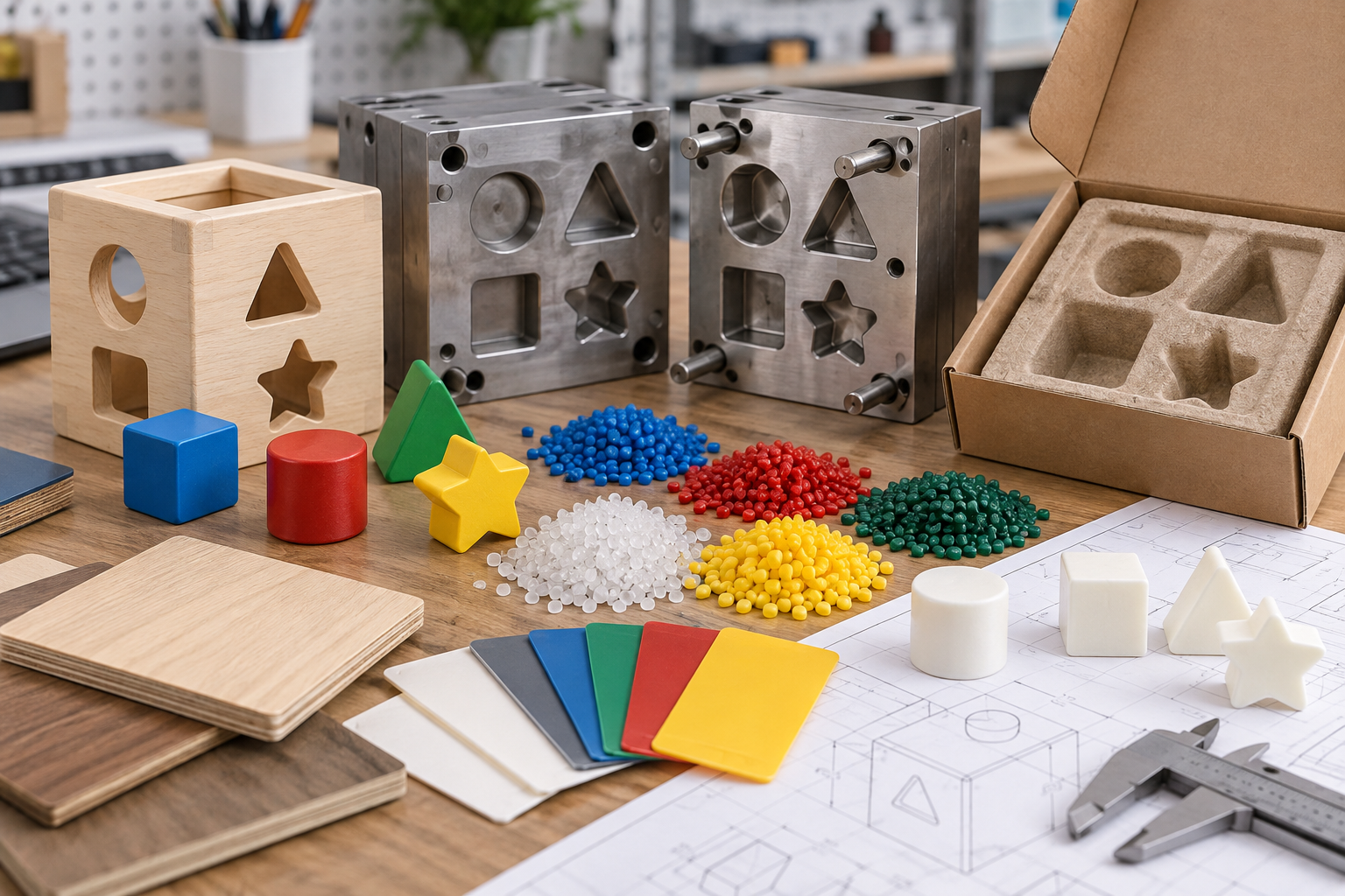 Toy components, molds and material samples