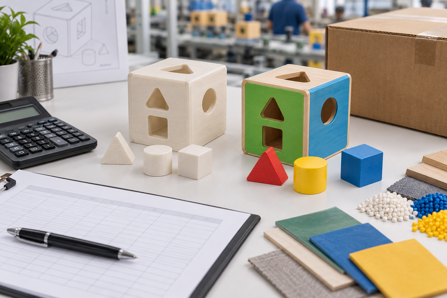 Educational toy prototype, calculator and materials for manufacturing cost planning