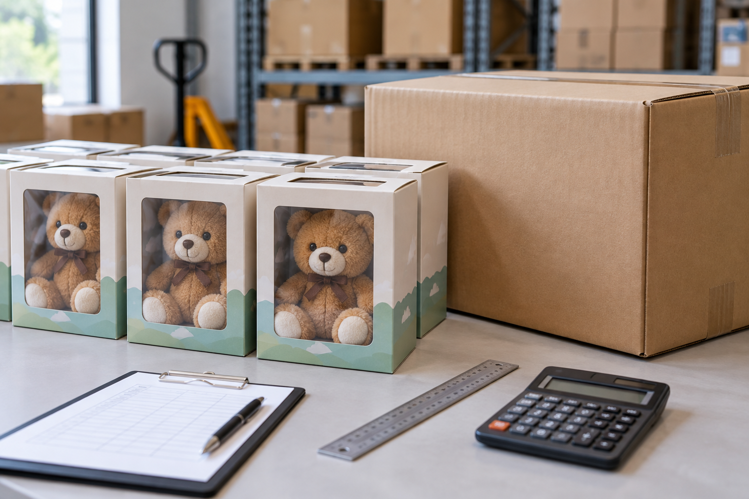 Finished toy cartons and shipping carton for order cost planning